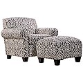 Portfolio Mira Gray and Ivory Medallion Arm Chair and Ottoman