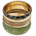 Set of 7 Brass and Resin Green Tropic Bloom Bangles (India)
