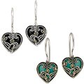 Sterling Silver Marcasite and Gemstone Heart Earrings