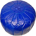 Leather Royal Blue Pouf Ottoman (Morocco)