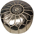 Leather Silver Pouf Ottoman (Morocco)