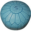 Leather Sky Blue Pouf Ottoman (Morocco)