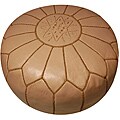 Leather Taupe Pouf Ottoman (Morocco)