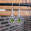 Sterling Silver Hoops Pear Peridot Earrings (Thailand)