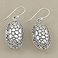 Sterling Silver Bali Pebble Detail Dangle Earrings (Indonesia)