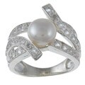 Pearls For You Silver White FW Pearl and White Topaz Ring (8-8.5 mm)