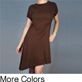 AtoZ Women's Gathered Short Sleeve Asymmetrical Hem Dress