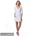 AtoZ Women's 3/4-sleeve Pleated V-neck Dress