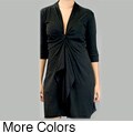 AtoZ Women's Cotton V-neck 3/4-sleeve Cascade Dress