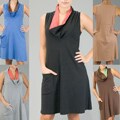 AtoZ Women's Cap Sleeves Draped Cowl Neck Tunic Dress