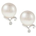 14k White Gold Freshwater Pearl and Diamond Accent Earrings (9-10 mm)
