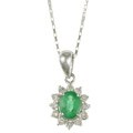 14k White Gold Emerald and 1/8ct TDW Diamond Necklace (I-J, I2-I3)