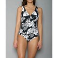 Jantzen Women's Black V-neck Tropical One-piece Swimsuit