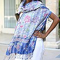 Silk 'Sapphire Mums' Batik Shawl (Indonesia)