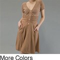 AtoZ Women's Ruched Short Sleeve V-neck Cotton Dress