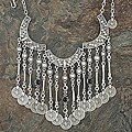 Silverplated Pewter Coin Concaves and Onyx Necklace (Turkey)