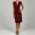 Glamour Black/Red Abstract Print Dress with Buckle