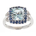 Dyach 14k White Gold Aquamarine, Blue Sapphire and 1/10ct TDW Diamond Ring (G-H, I1-I2)