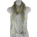 Hand-spun Silk Embroidered Shimmery Flowers Yellow Scarf (India)