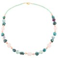 Goldtone Turquoise, Rainbow Flourite and Pink Coral Necklace
