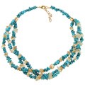 Brass Goldplated Turquoise and Citrine 3-strand Necklace