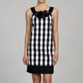 Maggy London Women's Plaid Rosette Sleeveless Shift Dress
