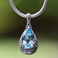Sterling Silver 'Azure Teardrop' Blue Topaz Necklace (Indonesia)