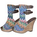 Muk Luks Women's Sun Luks Black/ Multi Stripe Canvas Peep Toes