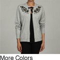 Elio Women's Beaded Open-front Tie-neck Cardigan
