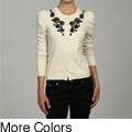 Elio Women's Beaded Puff-shoulder Cardigan