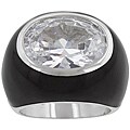 Kate Bissett Silvertone and Black Enamel Cubic Zirconia Cocktail Ring