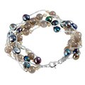 Adee Waiss Silver FW Peacock Pearl and Grey Agate Bracelet (6-7 mm)