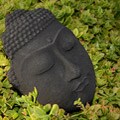 Volcanic Ash Black Standing Buddha Face Sculpture (Indonesia)
