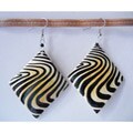 Silverplated Cow Bone Black Diamond-shaped Earrings (Kenya)