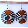 Cow Bone Brown and Striped Circle Earrings (Kenya)