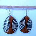 Cow Bone Brown and Striped Pear-shaped Earrings (Kenya)