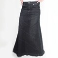 Tabeez Women's Frayed Black Long Denim Skirt