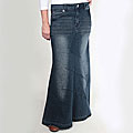 Tabeez Women's Frayed Medium Blue Long Denim Skirt