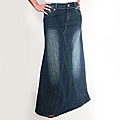Tabeez Women's Red Stitch Medium Blue Long Denim Skirt