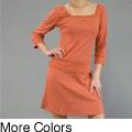 AtoZ Women's Cotton Drop Waist 3/4-sleeve Dress