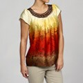 Piano Women's Cap Sleeve Top with Crochet Neckline