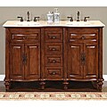 Silkroad Exclusive Wood and Crema 55-inch Marble Double Bathroom Vanity