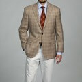 Arnold Brant Men's Light Khaki Plaid Wool Slim-fit Sportcoat
