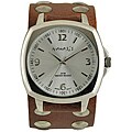 Nemesis Men's Stud Sporty Brown Leather Cuff Watch