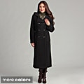 AK Anne Klein Women's Long Double-Breasted Wool Hooded Coat