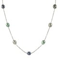 Sterling Silver Black Teal and Gray Freshwater Pearl Necklace (7-7.5 mm)