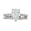 Silvertone Pear Cubic Zirconia Bridal-style Ring Set