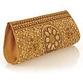 Fabric and Embroidery with Stone Accent Beige Flower Clutch (India)