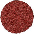 Hand-tied Pelle Red Leather Shag Rug (5'5 x 5'5)