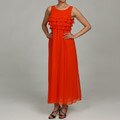 Argenti Women's Orange Chiffon Ruffle Maxi Dress